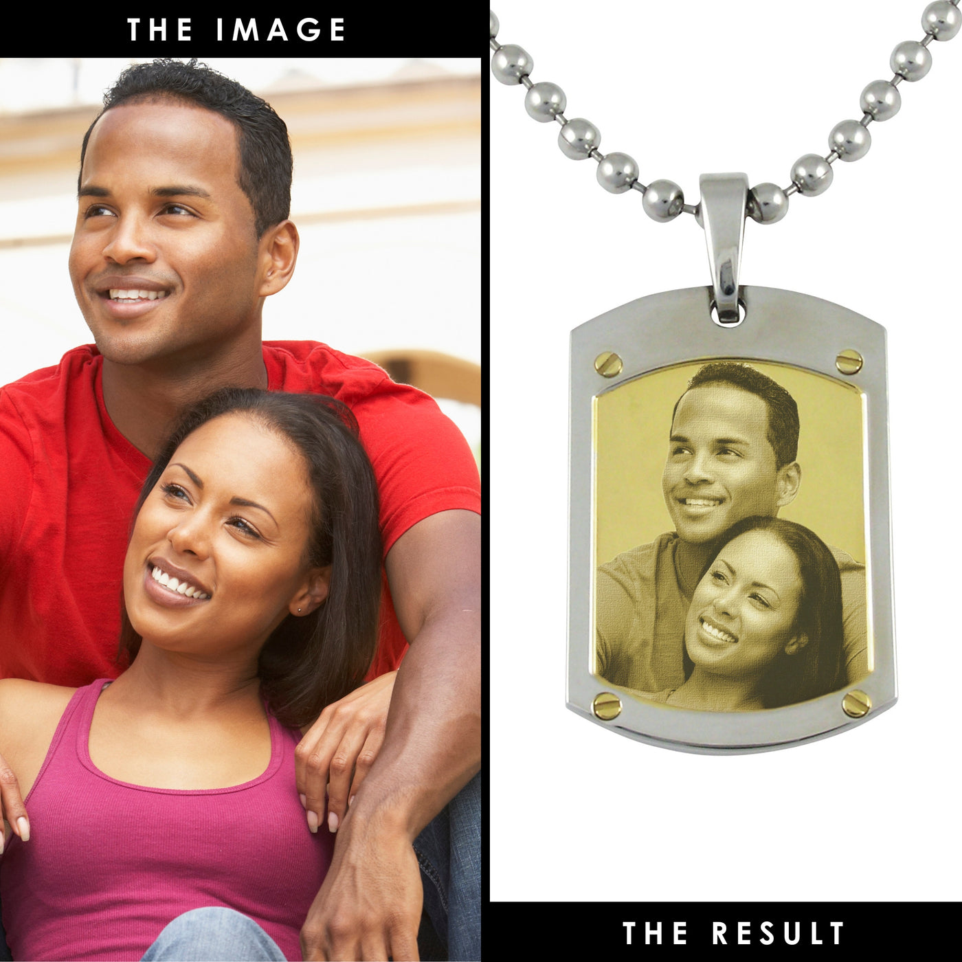 Contemporary Rectangle Photo Engraved Stainless Steel Pendant