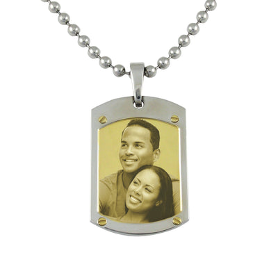 Contemporary Rectangle Photo Engraved Stainless Steel Pendant