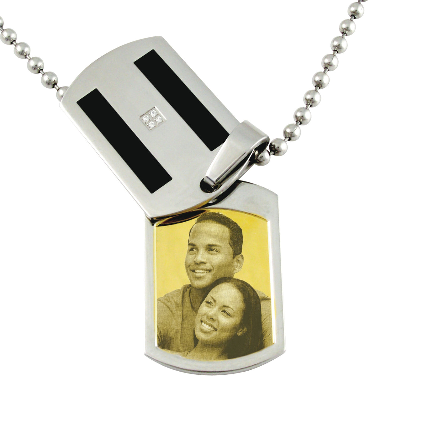 Contemporary Rectangle Photo Engraved Stainless Steel Pendant With Cover