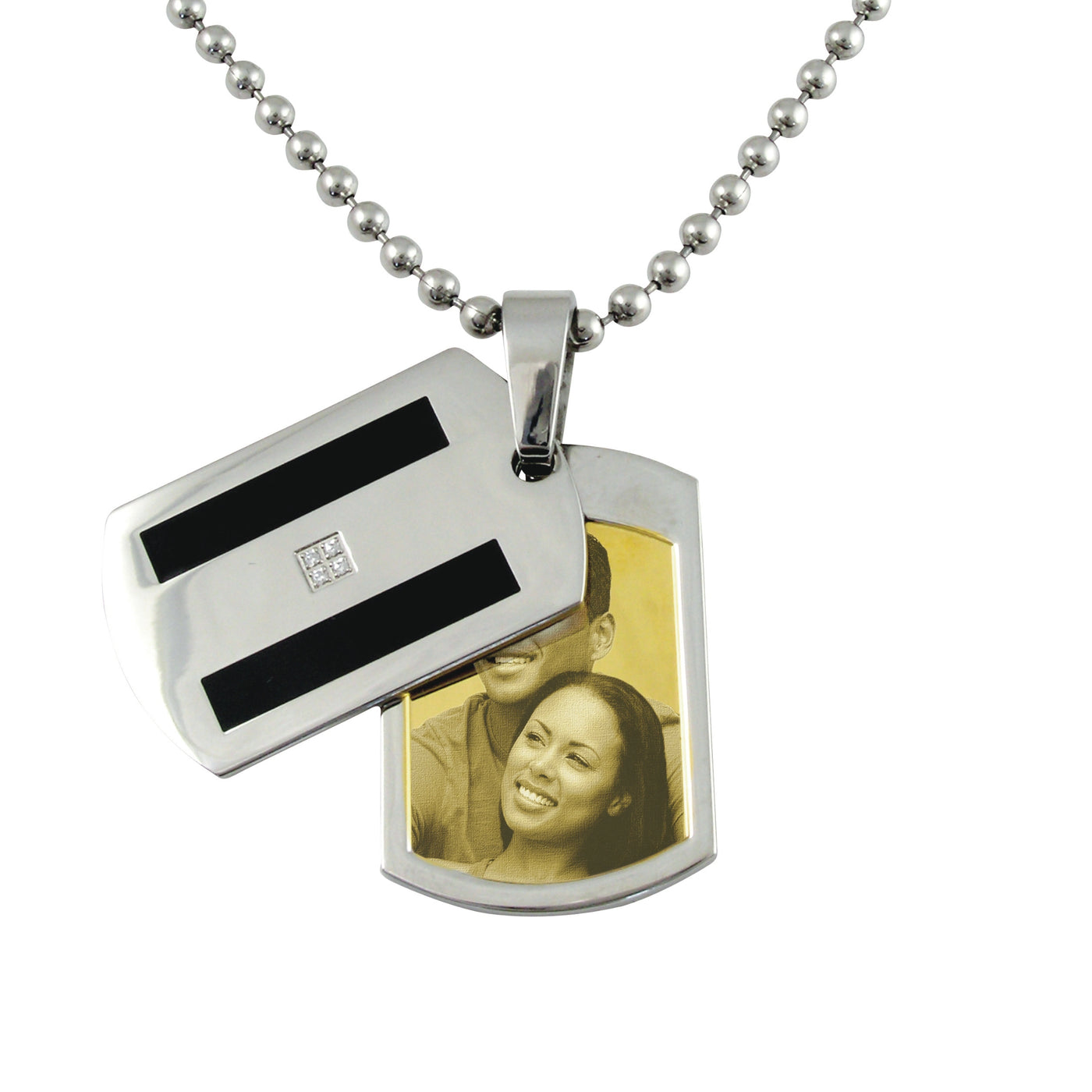 Contemporary Rectangle Photo Engraved Stainless Steel Pendant With Cover