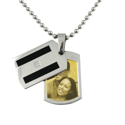Contemporary Rectangle Photo Engraved Stainless Steel Pendant With Cover