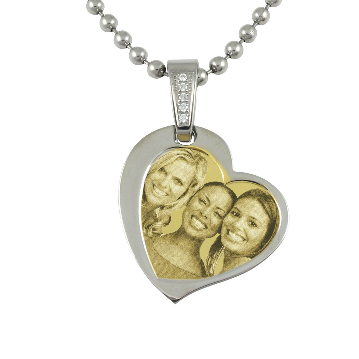 Contemporary Heart Photo Engraved Stainless Steel Pendant With Cover