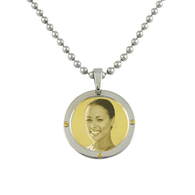 Contemporary Round Photo Engraved Stainless Steel Pendant