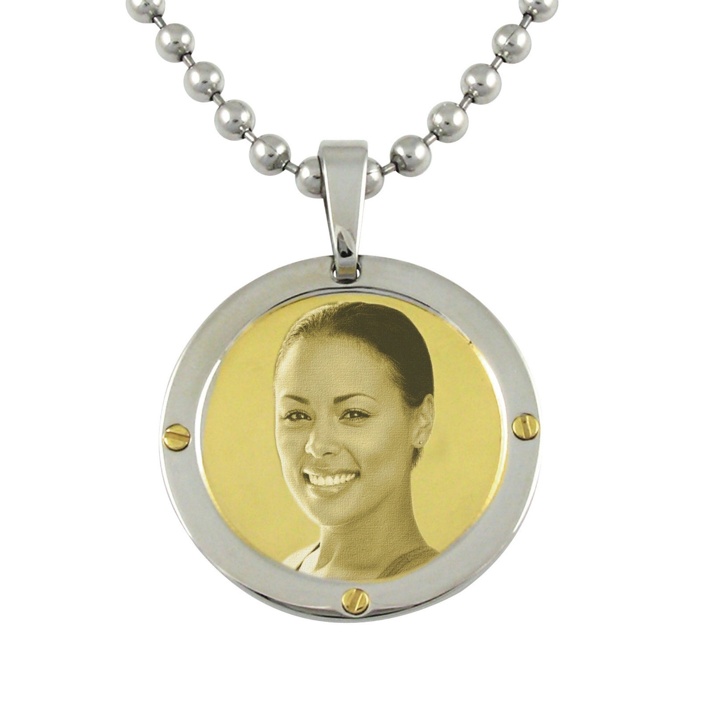 Contemporary Round Photo Engraved Stainless Steel Pendant