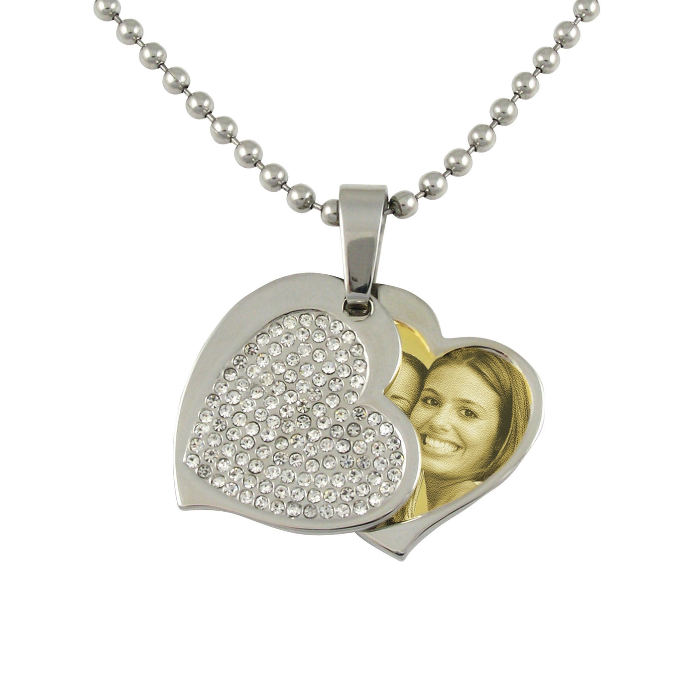 Contemporary Heart Photo Engraved Stainless Steel Pendant With Cover