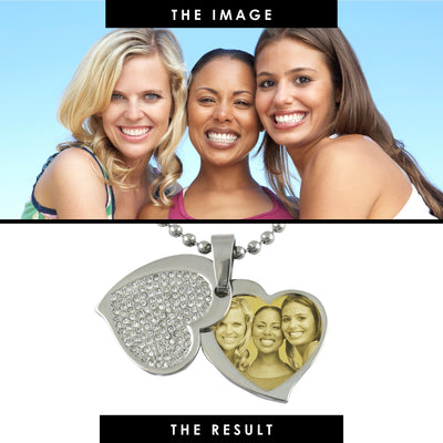 Contemporary Heart Photo Engraved Stainless Steel Pendant With Cover