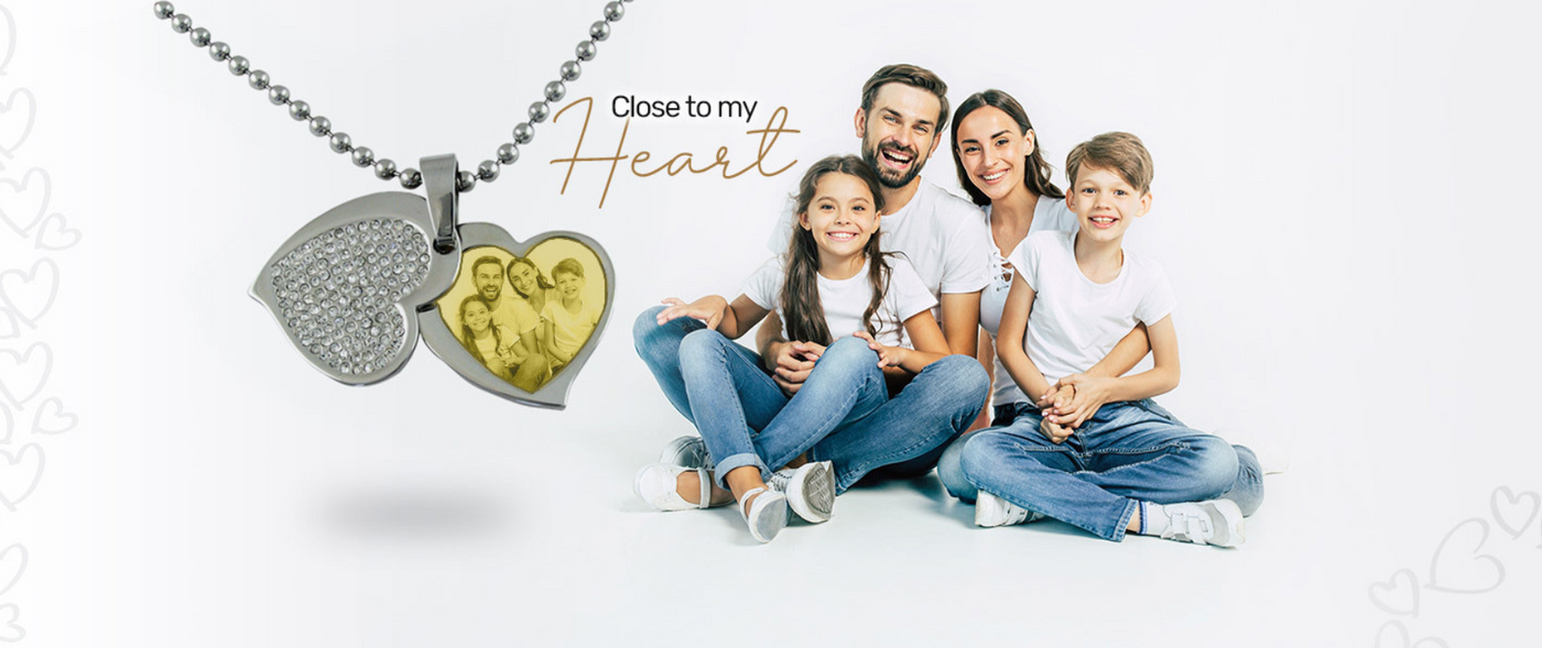 Contemporary Heart Photo Engraved Stainless Steel Pendant With Cover